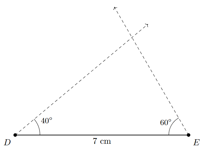ASA Example Step 3 A ray EY is drawn from point E, making a 60-degree angle with the segment DE.